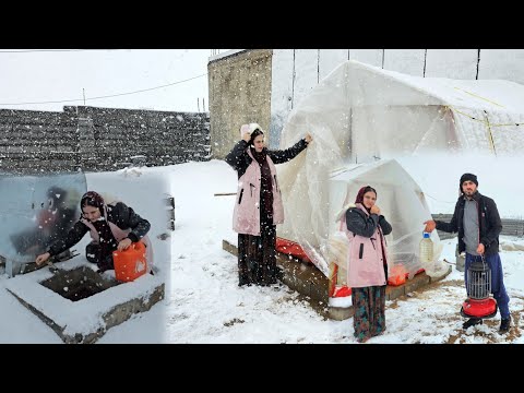 Helping a woman nomad in heavy snow.