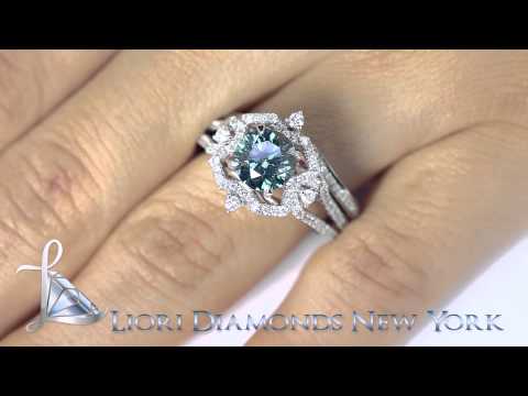 FD-654 - 2.76 Carat Fancy Blue Round Cut Diamond Engagement Ring & Wedding Band Set 18k