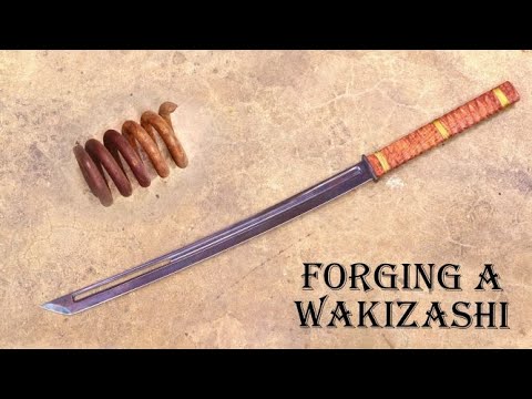 Forging a rusty spring into a functional Wakizashi sword by hand