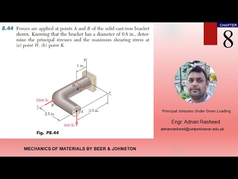8-44| Principal Stress under Given Loading (Beer & Johnston)|