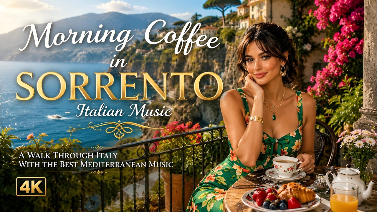 Morning Coffee in Sorrento & Rome 🇮🇹 Italian Relaxing Music 4K | 🍋 Amalfi Coast Ambience
