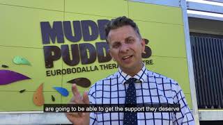 Andrew Constance celebrates the opening of the Muddy Puddles Therapy Centre