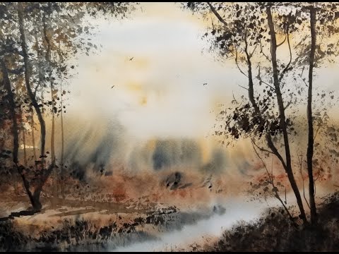 368 Watercolor Triad: Paynes Grey, Burnt Sienna, Raw Sienna. Fast and Loose Landscape Demo