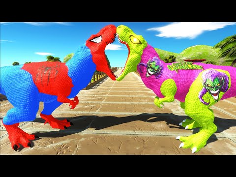 SPIDERMAN T-REX vs GREEN GOBLIN T-REX DEATH RUN OASIS - Animal Revolt Battle Simulator