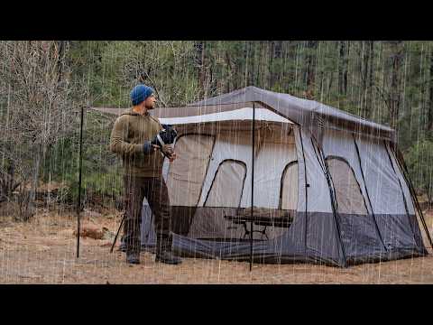 Solo Camping in Rain, Relaxing in Tent shelter with my Dog, ASMR