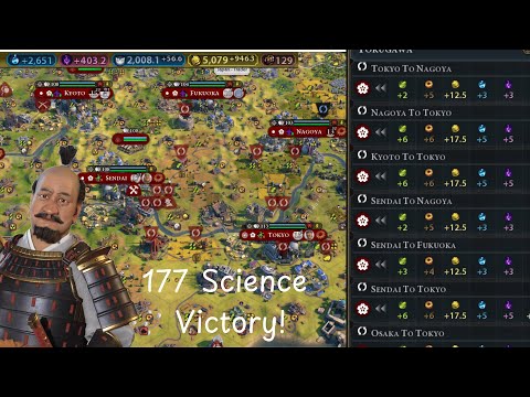 civ 6: fast science victory standard speed with Tokugawa against Deity AI turn 177.