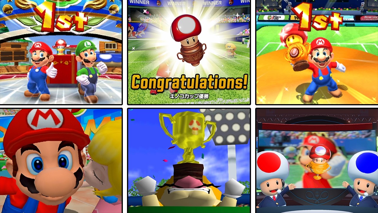 マリオテニスシリーズの歴代トロフィー取得シーン (優勝シーン) まとめ 【進化の歴史】 マリオテニス64 ～ マリオテニスフィーバー (2000年～2026年)