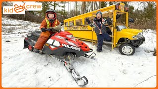 Download lagu Rescuing school bus stuck in snow with kids snowmobile, playing R/Cs on ice. Educational | Kid Crew mp3