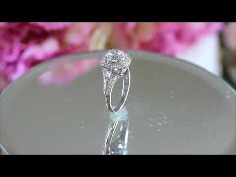 18k White Gold Round Cut Diamond Engagement Ring Halo Deco 2.20ctw - KNR INC - 1049