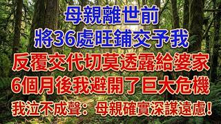 媽媽留36間黃金店鋪給我🔑，再三交代「別露富給婆家」，半年後我躲過一場滅頂之災…我淚目：媽媽才是人間清醒！✨ 🥺#情感共鳴#母親的智慧#婚姻與人性#生活經驗#處世哲學#小說#現實情感#情感語錄