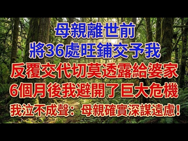媽媽留36間黃金店鋪給我🔑，再三交代「別露富給婆家」，半年後我躲過一場滅頂之災…我淚目：媽媽才是人間清醒！✨ 🥺#情感共鳴#母親的智慧#婚姻與人性#生活經驗#處世哲學#小說#現實情感#情感語錄