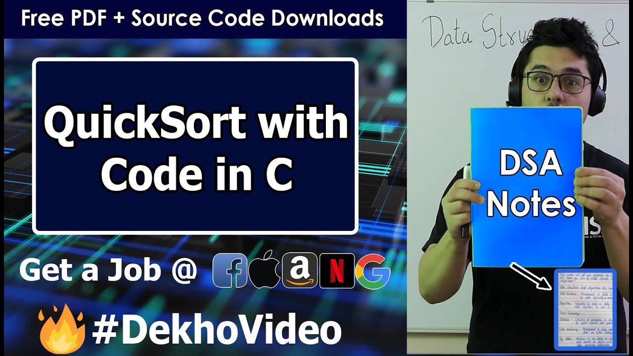 Video thumbnail for QuickSort Algorithm in Hindi (With Code in C)