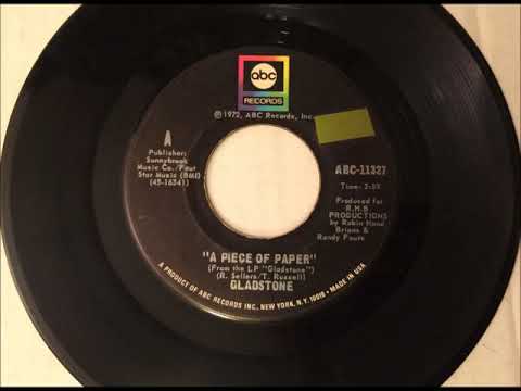 Gladstone   A Piece OF Paper  1972 Vinyl 45RPM