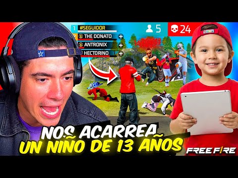 NIÑO DE 13 AÑOS NOS CARREA A TODA LA ESCUADRA Y SE HACE 24 KILLS SOLO EN FREE FIRE! - TheDonato Live