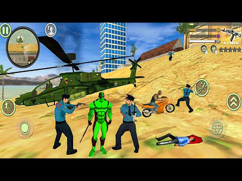Green DeadPool Rope Hero Vice Town Simulator Fun at NY Military Base #7 - Android Gameplay