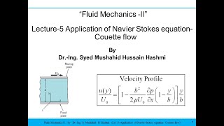Fluid Mechanics | Lecture 5 | Application of Navier Stokes equation | Couette flow