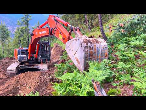 Excavator Backhoe Cutting Muddy Hillside to Build a Narrow Mountain Road – Ep-7 | Extreme Roadwork