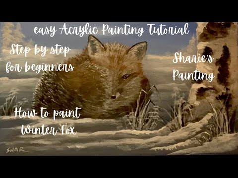 Easy Acrylic Tutorial/step by step/for beginners/ How to paint Winter Fox