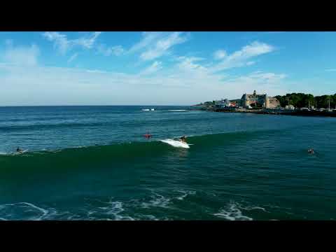 Drone footage of surfers at Narragansett Beach