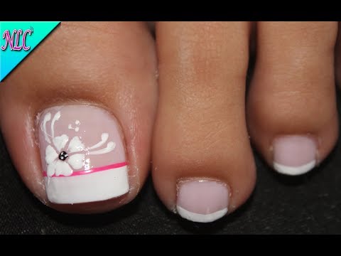 DISEÑO DE UÑAS PARA PIES FLOR Y FRANCÉS PARA PRINCIPIANTES – FRENCH NAIL ART – NLC