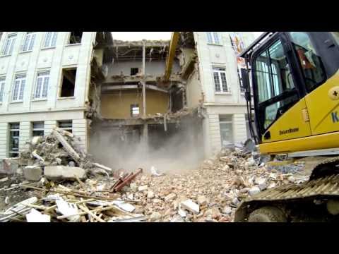 Verhelst aannemingen: slopen van KBC-kantoor met Cat 345C (Kouter-Gent)