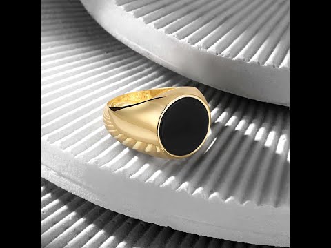 Ottasilver - 18K Gold Basic Minimal Ring with Black Onyx