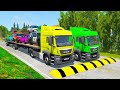 TRANSPORTING PIXAR CARS FRUITS WITH COLORED JOHN DEERE Vs CLAAS Vs TRACTORS BeamNG Drive 962