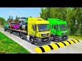 TRANSPORTING PIXAR CARS & FRUITS WITH COLORED & JOHN DEERE vs CLAAS vs TRACTORS - BeamNG.drive #962