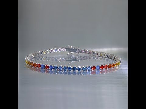 Bratara Tennis Aur Alb 18k Safire Naturale Multicolore - Eleganta Premium