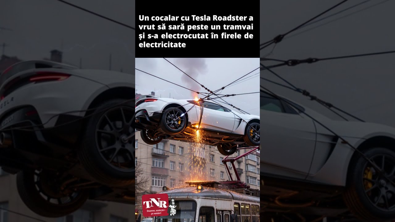 Un cocalar cu Tesla Roadster a vrut să sară peste un tramvai și s-a electrocutat în firele de electricitate
