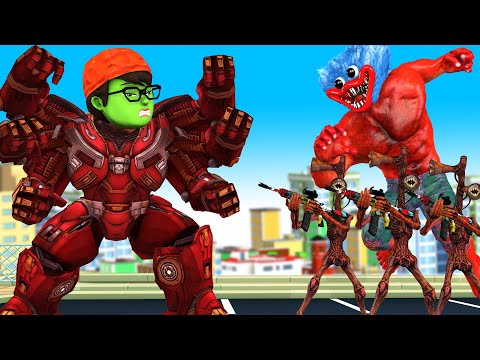 NickHulk transform HulkBuster Six hands vs Huggy Wuggy Save Tani - Scary Teacher 3D Happy ending