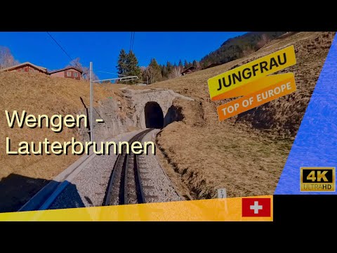 Wengen - Lauterbrunnen cab ride/Driver's view. Stunning 4KHD scenery Switzerland 🇨🇭 