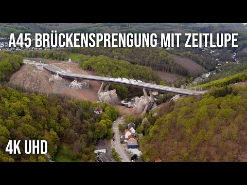 Sprengung der Autobahnbrücke A45 Lüdenscheid | Talbrücke Rahmede in NRW 4K UHD mit Drohne Zeitlupe