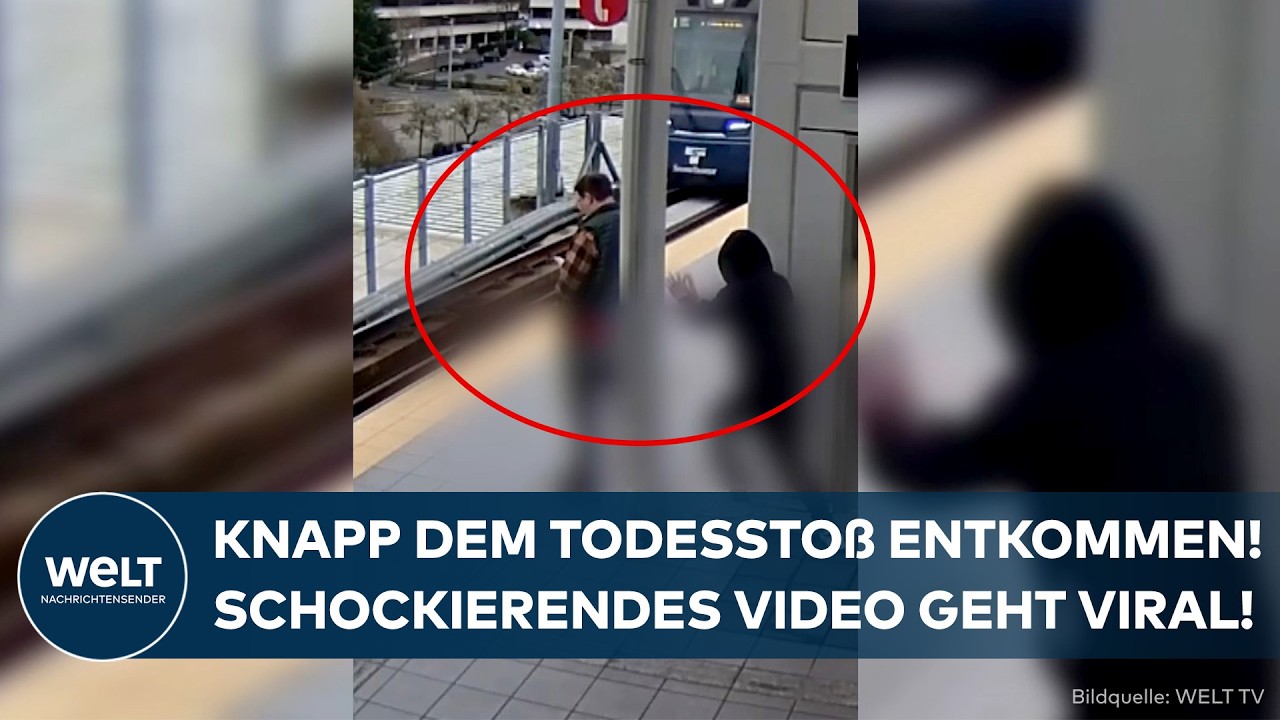 USA: Schockierendes Video! Unbekannter stößt Mann beinahe vor einfahrende Bahn