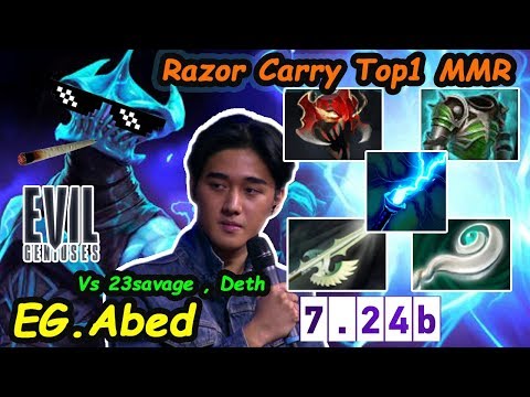 A-GOD EG.Abed [Razor] Top1 MMR Safelane vs Fnatic.23savage Deth  Dota 2 7.24b pro Gameplay