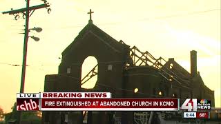 Fire burns through abandoned church in Kansas City&#39;s East Bottoms