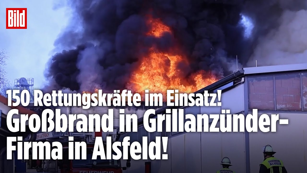 FEUER-DRAMA IN ALSFELD: Großbrand in Grillanzünder-Firma! 150 Rettungskräfte im Einsatz