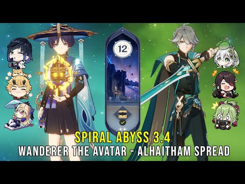 C1 Wanderer The Avatar and C0 Alhaitham Spread - Genshin Impact Abyss 3.4 - Floor 12 9 Stars