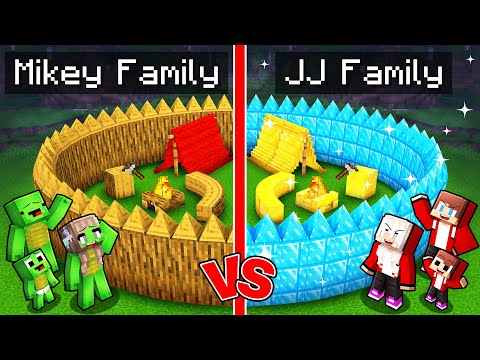 Mikey Family POOR vs JJ Family RICH 99 Nights In The Forest Base Battle in Minecraft (Maizen)