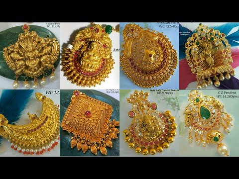 Antique Gold Pendant designs with Weight | latest gold locket Collection