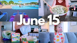 JUNE 15 VLOG | get ready with me, curly girl hair, groceries, chicken salad recipe + my own pool day