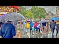 1 Hour London Heavy Rain Walk Grey Wet West End Summer City Streets 4K HDR
