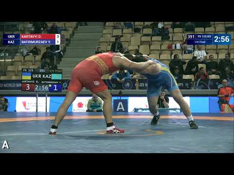 1/4 FS - 125 kg: D. KARTAVYI (UKR) df. Y. BATIRMURZAEV (KAZ) by VSU1, 11-1