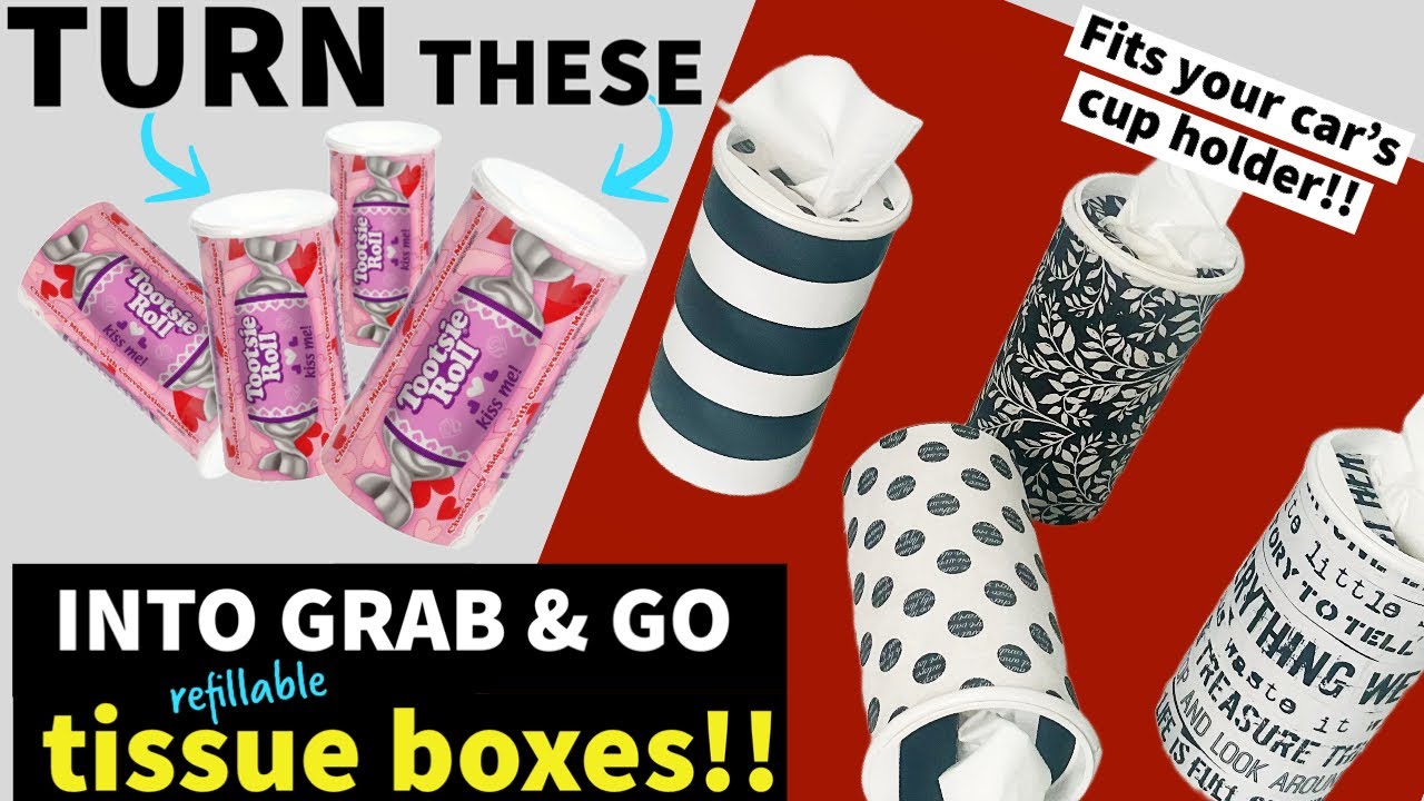 GENIUS HACK!  ROUND TISSUE HOLDER DIY!  perfect for your car!! Dollar Tree Hack