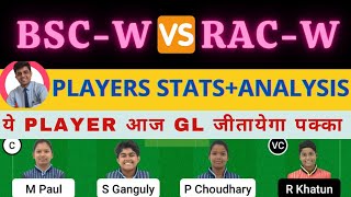 BSC-W VS RAC-W | BSC-W VS RAC-W DREAM11 TEAM PREDICTION | BYJU'S Bengal Women's T20 Blast #dream11