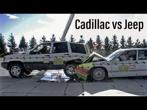 Cadillac Deville vs Jeep Grand Cherokee Crash test - Car to car - sedan vs SUV