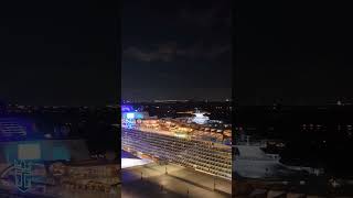 Wonder of the Seas glowing PortMiami stunning view Royal Caribbeans megaship w/ city lights #cruise