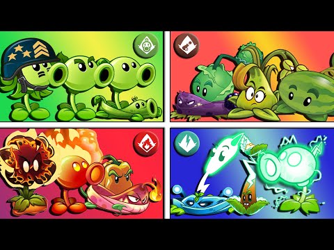 4 Team Plants PEA vs PULT vs FIRE vs ELECTRIC - Who Will Win? - PvZ 2 Battlez