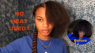 Two braids on blown out natural hair. No heat (with weave)
