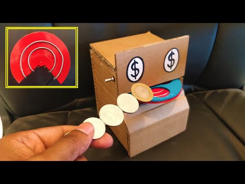 How to make cardboard coin eating robot Piggy Bank with DC Motor - Easy one